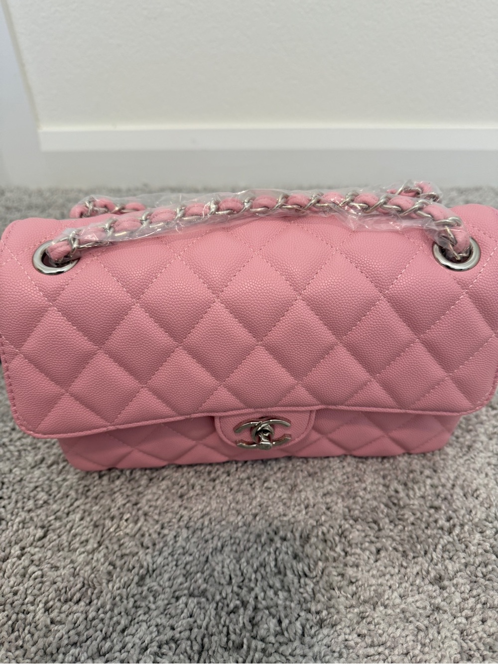 INSPIRED…  Pink Quilted Leather Shoulder Bag with Silver Hardware
